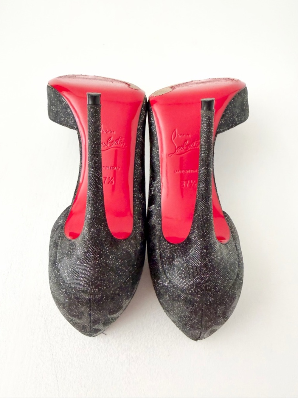 CHRISTIAN LOUBOUTIN || Iriza 100 Flintstar Glitter D’Orsay Heels EU 37.5 - Picture 13 of 14